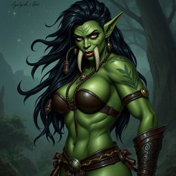 A visually striking depiction of a sexy orc character, showcasing their muscular build and enchanting features