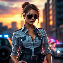 A captivating depiction of a sexy female police officer, showcasing her confident and commanding presence