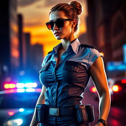 A captivating depiction of a sexy female police officer, showcasing her confident and commanding presence