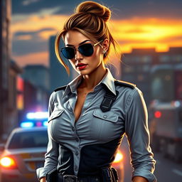 A captivating depiction of a sexy female police officer, showcasing her confident and commanding presence