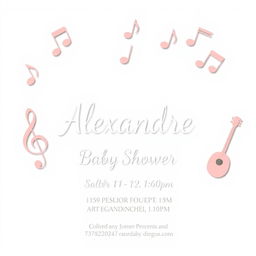 A beautifully designed baby shower invitation themed around 'music'