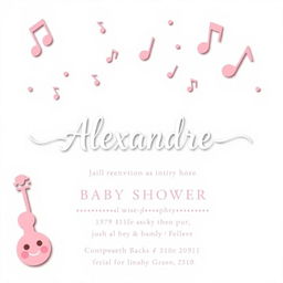 A beautifully designed baby shower invitation themed around 'music'