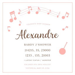 A beautifully designed baby shower invitation themed around 'music'