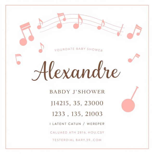 A beautifully designed baby shower invitation themed around 'music'