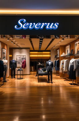 A chic and modern clothing store named 'Severus', featuring stylish and elegant clothing displays with a luxurious interior design