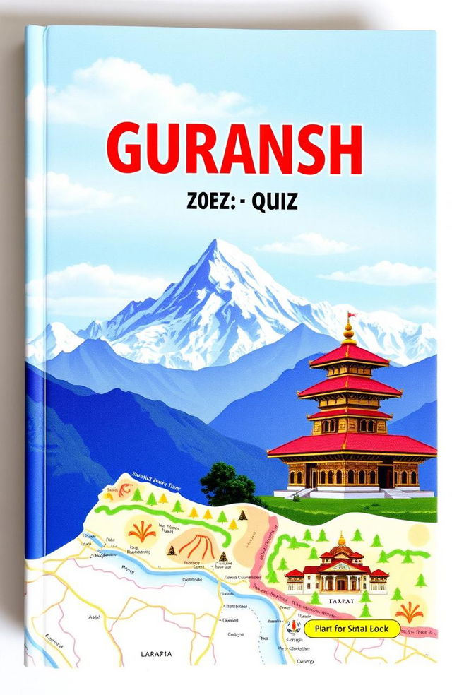 A vibrant quiz book cover featuring a beautiful scenic illustration of Mount Everest in the background, showcasing its majestic peaks