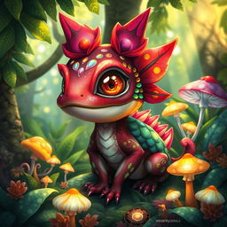 A detailed illustration of a fantastical creature resembling a unique and vibrant 'peia', adorned with colorful scales, large expressive eyes, and intricate patterns of luminescent markings