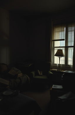 A dimly lit, creepy apartment with an insomniac vibe