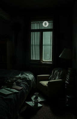 A dimly lit, creepy apartment with an insomniac vibe