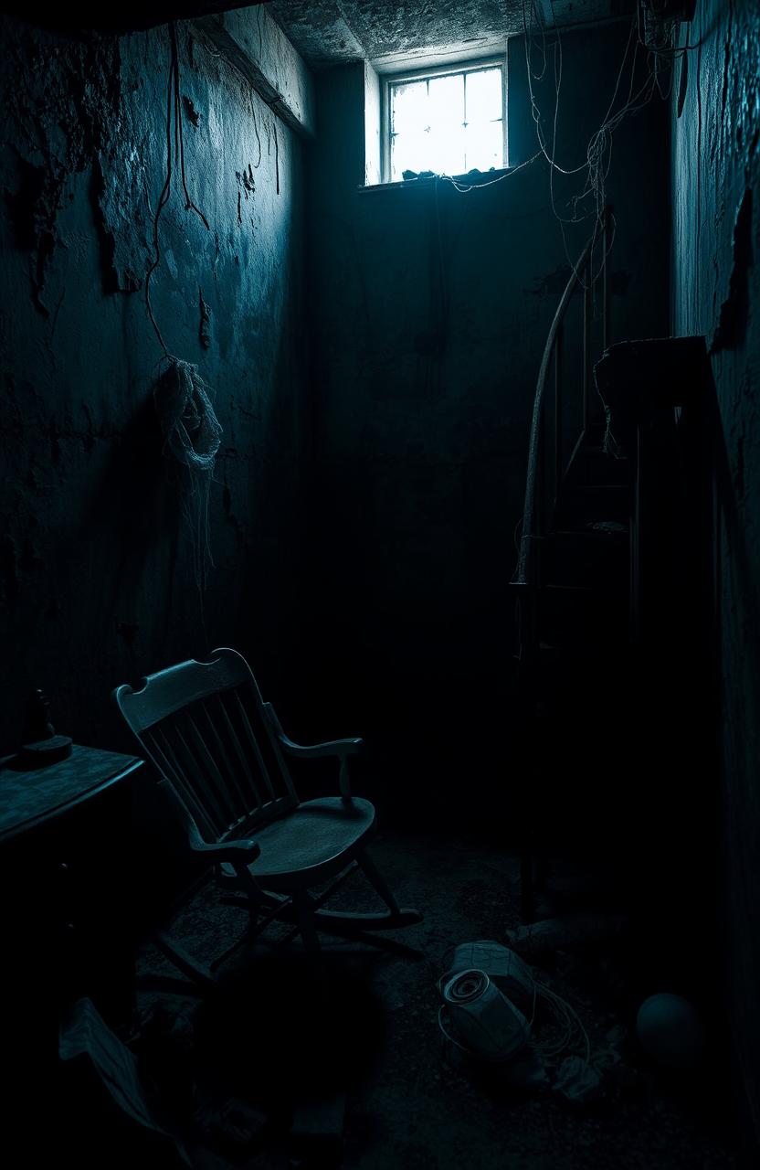 A dark, eerie basement filled with shadows