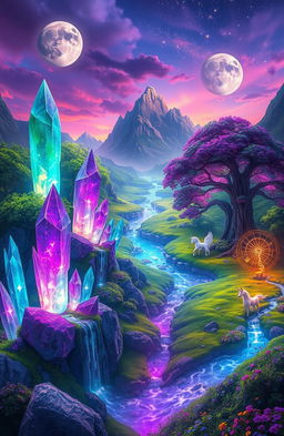 A breathtaking fantasy landscape of Tenaria, a magical world filled with vibrant colors and enchanting flora