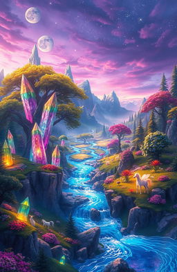A breathtaking fantasy landscape of Tenaria, a magical world filled with vibrant colors and enchanting flora
