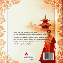 A subtle and engaging back cover design for the 'Guransh Quiz Book,' featuring an inspiring historic moment from Nepal, such as the celebration of Nepali New Year with traditional dances or the majestic view of the Durbar Square during a cultural festival