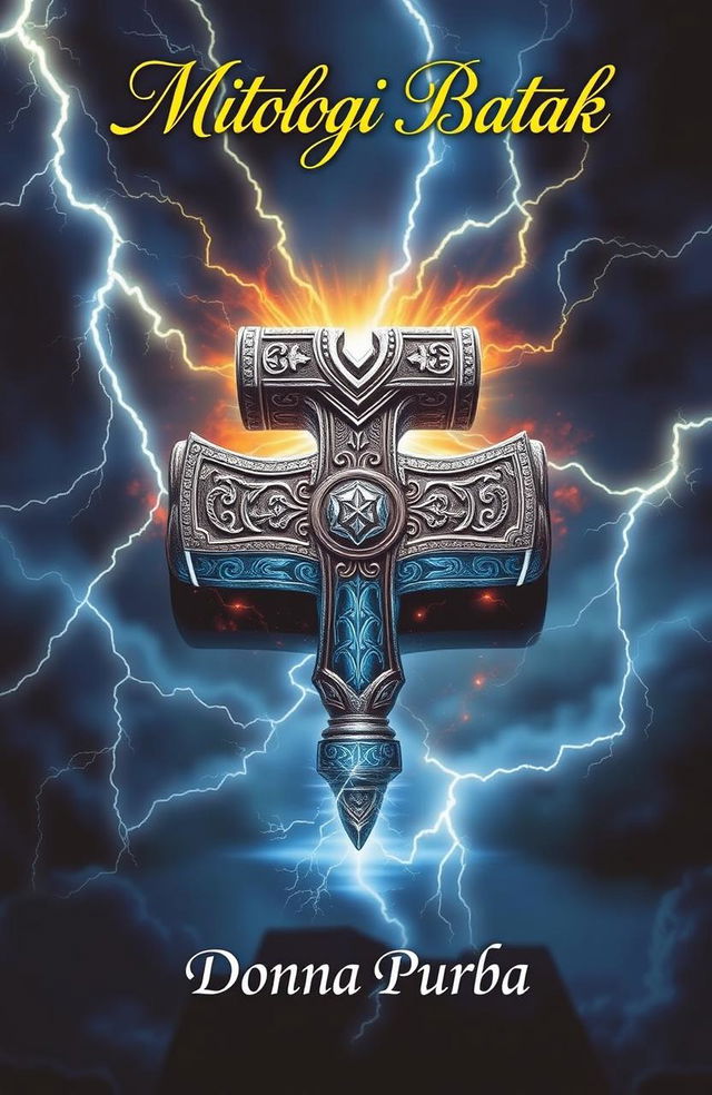 A stunning depiction of Thor's hammer, Mjölnir, surrounded by vivid lightning bolts illuminating a dark stormy sky