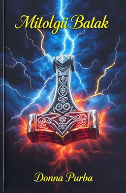 A stunning depiction of Thor's hammer, Mjölnir, surrounded by vivid lightning bolts illuminating a dark stormy sky
