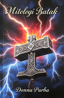 A stunning depiction of Thor's hammer, Mjölnir, surrounded by vivid lightning bolts illuminating a dark stormy sky