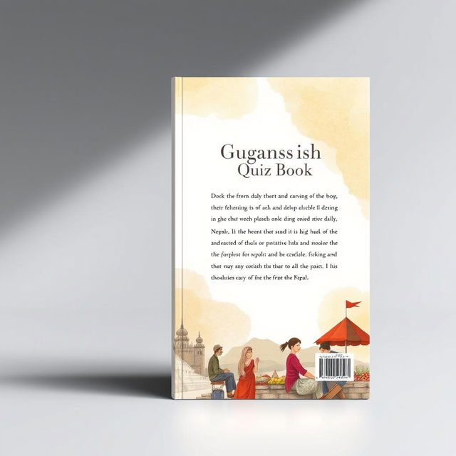 A subtle and inviting back cover design for the 'Guransh Quiz Book,' featuring a seamless integration of traditional Nepali elements and contemporary style