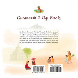 A subtle and inviting back cover design for the 'Guransh Quiz Book,' featuring a seamless integration of traditional Nepali elements and contemporary style