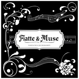 A black and white sheet music cover design for a piano and vocal arrangement, featuring elegant musical notes and staff lines