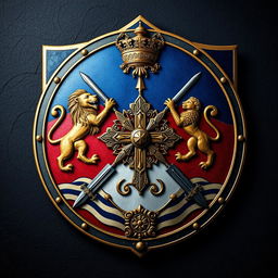 A grand medieval shield designed for a powerful empire, showcasing its strengths in conquest, navigation, and religious devotion
