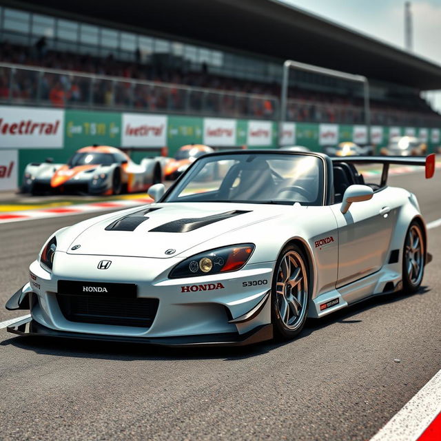 A stunning Honda S2000 GT1 in a sleek white finish, designed to resonate with the spirit of Le Mans racing