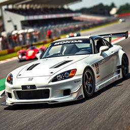 A stunning Honda S2000 GT1 in a sleek white finish, designed to resonate with the spirit of Le Mans racing