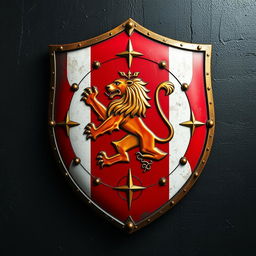 A majestic medieval shield crafted for a powerful empire, emphasizing its strengths in conquest and navigation