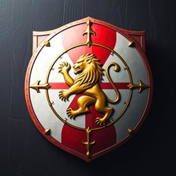 A majestic medieval shield crafted for a powerful empire, emphasizing its strengths in conquest and navigation