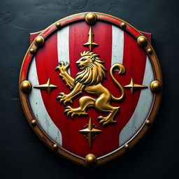 A majestic medieval shield crafted for a powerful empire, emphasizing its strengths in conquest and navigation