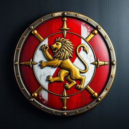 A majestic medieval shield crafted for a powerful empire, emphasizing its strengths in conquest and navigation