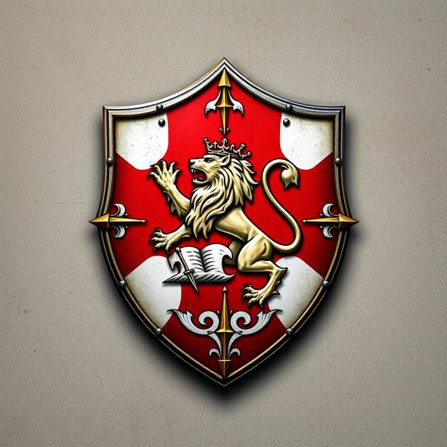 A striking medieval shield designed for a powerful empire, emphasizing its strengths in conquest and navigation