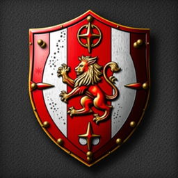 A striking medieval shield designed for a powerful empire, emphasizing its strengths in conquest and navigation