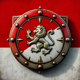 A striking medieval shield designed for a powerful empire, emphasizing its strengths in conquest and navigation