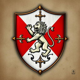 A striking medieval shield designed for a powerful empire, emphasizing its strengths in conquest and navigation