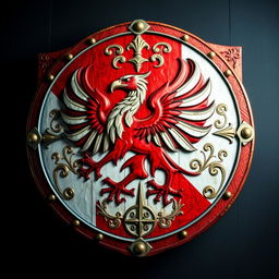 A striking medieval shield designed for a powerful empire, highlighting its strengths in conquest and navigation