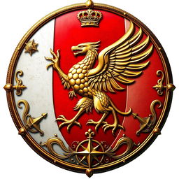 A majestic medieval shield representing a powerful empire, showcasing its strengths in conquest and navigation
