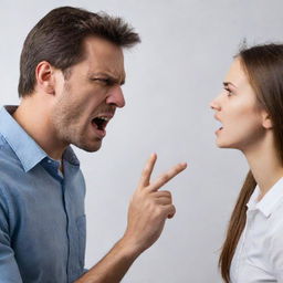 A man expressing anger towards a girl without any signs of aggression or harm. They are immersed in a heated conversation with the man raising his voice.