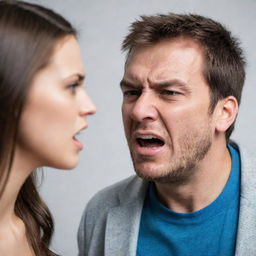 A man expressing anger towards a girl without any signs of aggression or harm. They are immersed in a heated conversation with the man raising his voice.