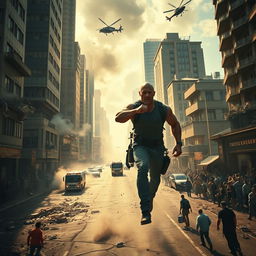 A gripping trailer scene depicting a massive earthquake striking a bustling city with Dwayne Johnson leading a rescue operation