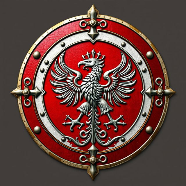 A stunning medieval shield crafted for a grand empire, showcasing its strengths in conquest and navigation