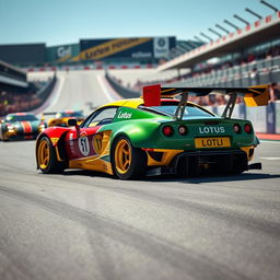 A captivating 1993 Lotus Elise GT1 widebody race car, featuring a pronounced aerodynamic design that emphasizes its racing heritage