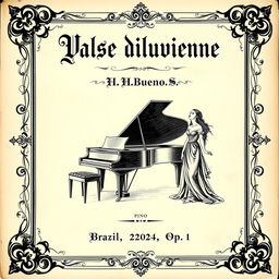 A vintage black and white sheet music cover for a piano and vocal composition, featuring the title 'Valse diluvienne' prominently at the top in a large, slightly strange and ornate font that has an eerie yet captivating quality