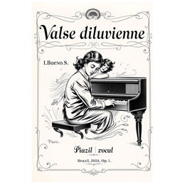 A beautifully crafted vintage black and white sheet music cover for a piano and vocal composition