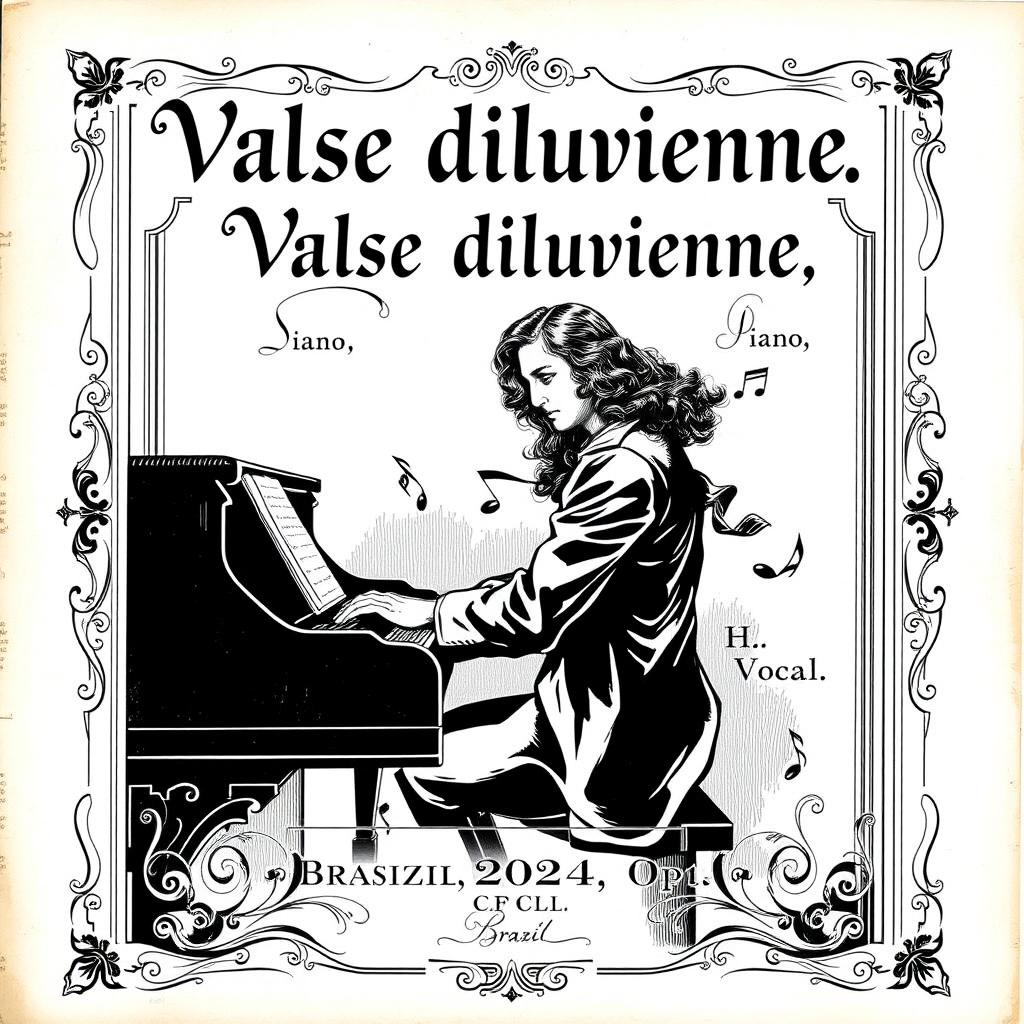 A beautifully crafted vintage black and white sheet music cover for a piano and vocal composition