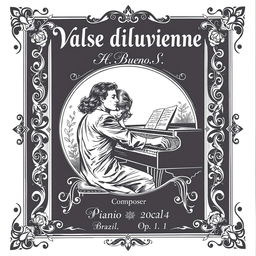 A beautifully crafted vintage black and white sheet music cover for a piano and vocal composition