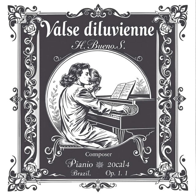 A beautifully crafted vintage black and white sheet music cover for a piano and vocal composition