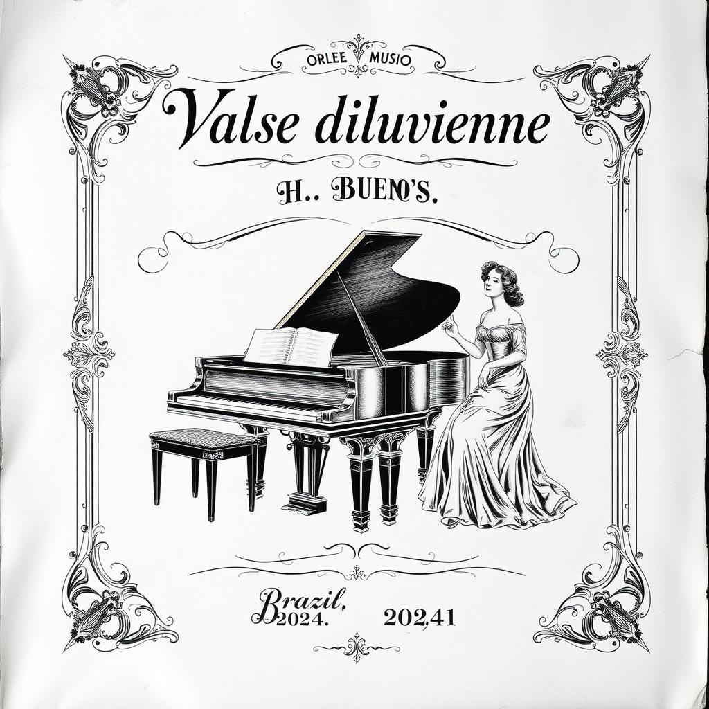 An exquisite vintage black and white sheet music cover for a piano and vocal composition