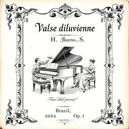 An exquisite vintage black and white sheet music cover for a piano and vocal composition