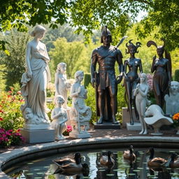 A stunning collection of varied statues displayed in an outdoor garden setting