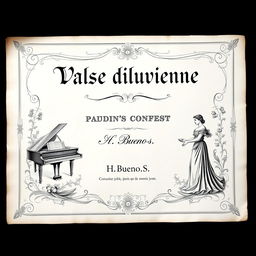 An exquisite vintage black and white sheet music cover for a piano and vocal composition